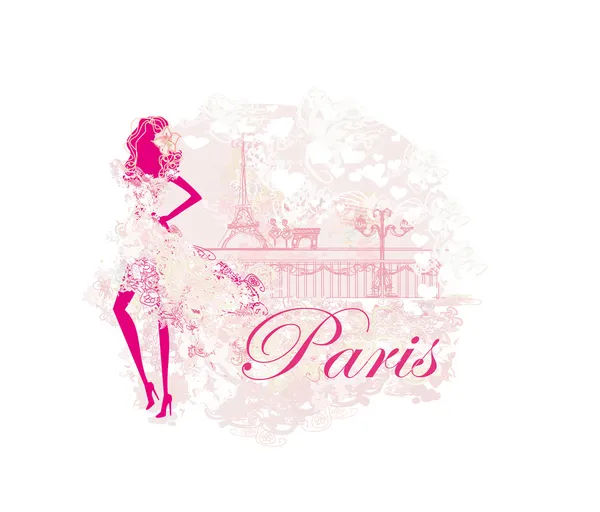 Vackra kvinnor Shopping i Paris - vektorkort — Stock vektor