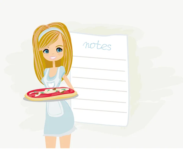 Belle serveuse aime la pizza — Image vectorielle
