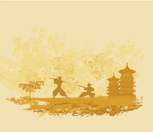 Silhouette samouraï dans le paysage asiatique — Image vectorielle
