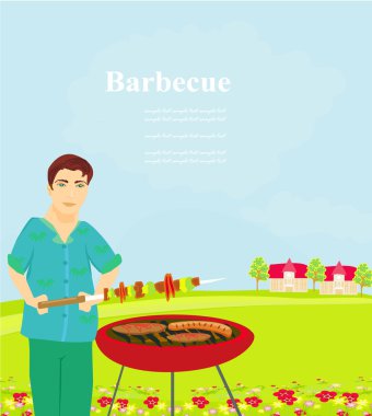 Man cooking on his barbecue vector