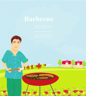Man cooking on his barbecue vector Man cooking on his barbecue vector