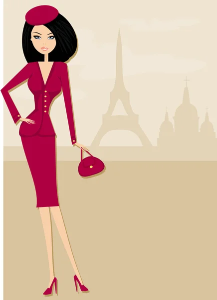 Gyönyörű nők Vásárlás Párizsban - vektorkártya — Stock Vector