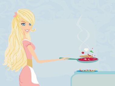 Beautiful housewife cooking clipart