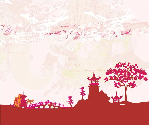 Old paper with Asian Landscape — Stock Vector