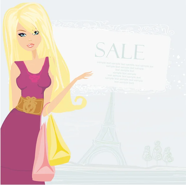Femei frumoase Cumpărături în Paris - card vectorial — Vector de stoc