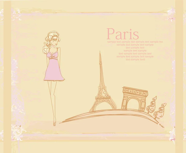 Hermosas mujeres Compras en París - tarjeta vectorial — Archivo Imágenes Vectoriales