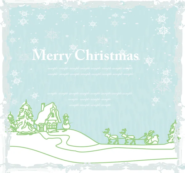 Szczęśliwego Nowego Roku karty z Santa i krajobraz zimowy — Wektor stockowy