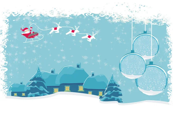 Ευτυχισμένο το Νέο Έτος κάρτα με Σάντα και το χειμερινό τοπίο — Διανυσματικό Αρχείο