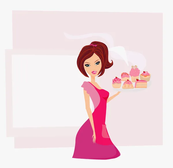 Femme au foyer servant des cookies — Image vectorielle