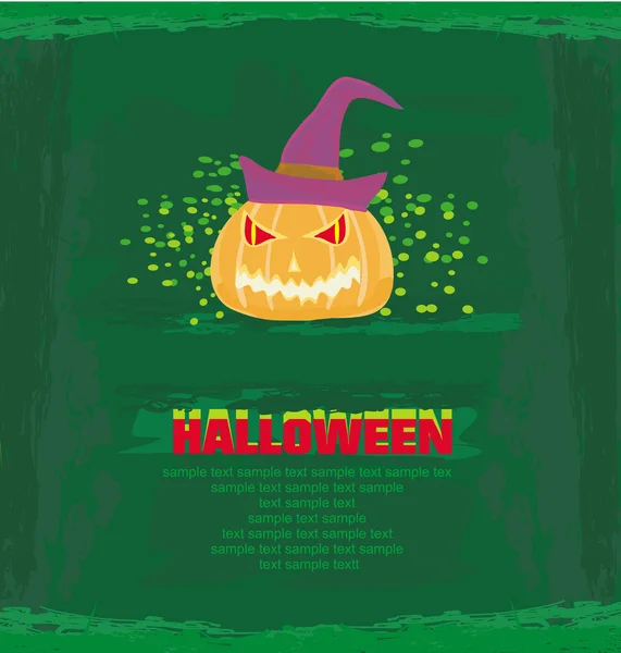 Rozbité halloween dýně na grunge zelené pozadí vektorové ilustrace — Stockový vektor