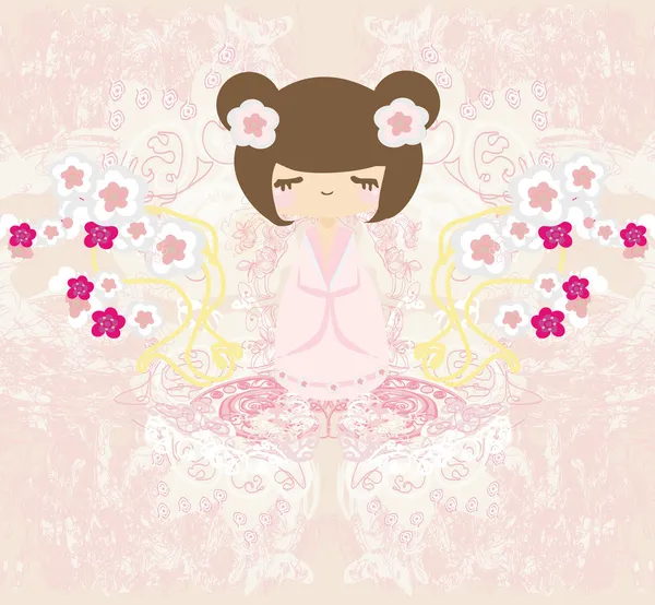 粉色背景上的可可豆娃娃，有花环装饰 — 图库矢量图片