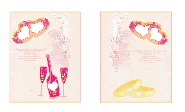 Svatební transparenty se šampaňským a prsteny. vektorová ilustrace — Stockový vektor