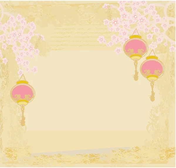 Nouvel An chinois avec carte lanterne, illustration vectorielle — Image vectorielle