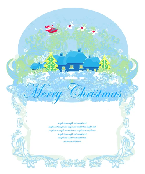 Feliz año nuevo tarjeta con Santa y paisaje de invierno — Archivo Imágenes Vectoriales