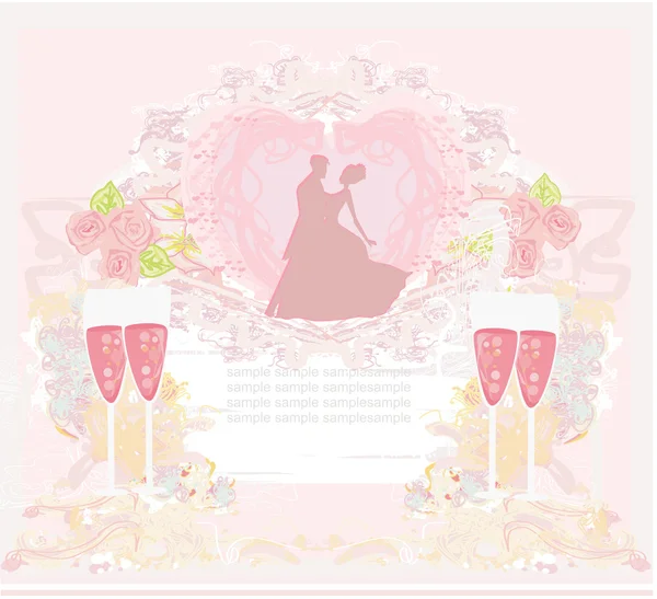 Ballroom dancers and two glasses of champagne - invitation — Stock Vector