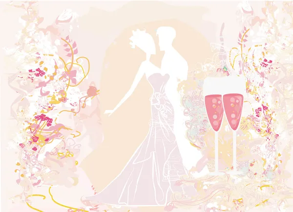 Ballroom dansers en twee glazen champagne - uitnodiging — Stockvector