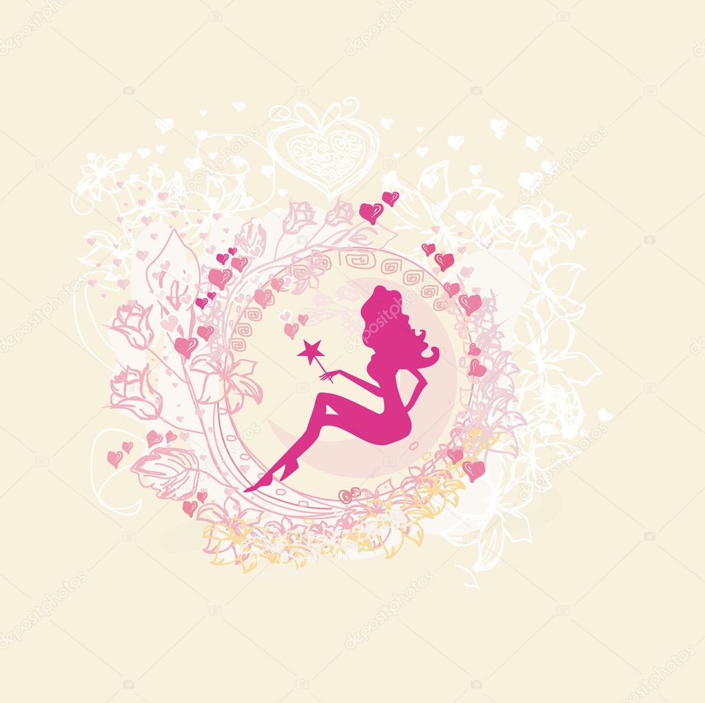 Floral background with a beautiful fairy