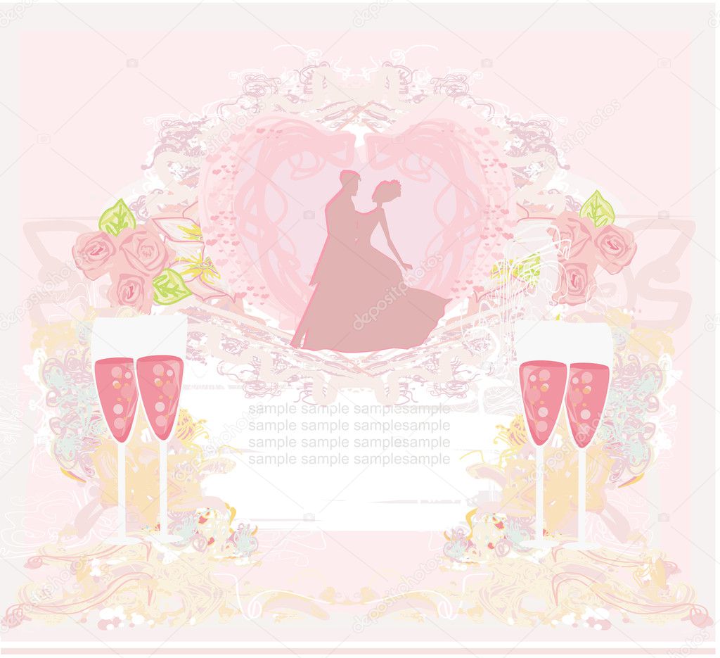 Ballroom dancers and two glasses of champagne - invitation