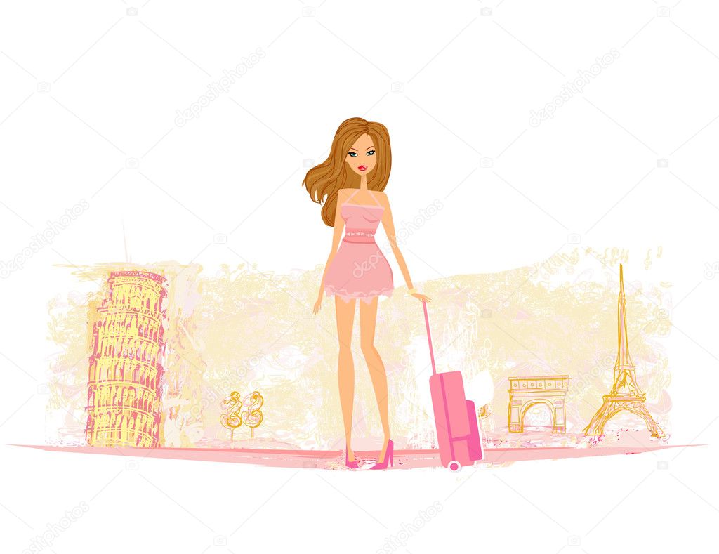 Beauty travel girl with baggage