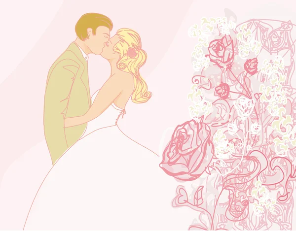 Свадебная пара поцелуи - винтажный фон — стоковый вектор