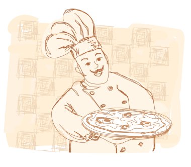 Pizzalı şef - doodle Illustration