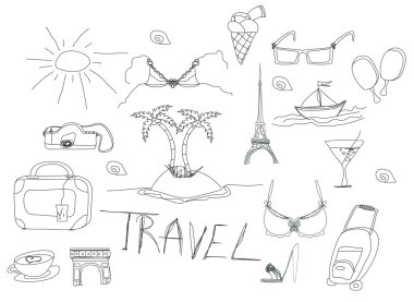 Hand drawn travel doodles illustration.