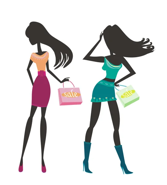 Moda kızlar siluetleri alışveriş — Stok fotoğraf