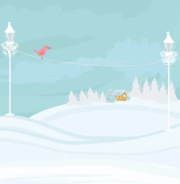 Julnatten i byn kortet - vinterlandskap — Stockfoto