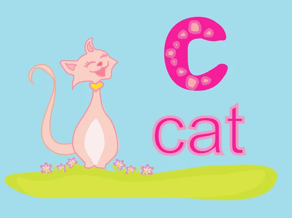 Illustration of animal alphabet C with cat — Stock Photo, Image