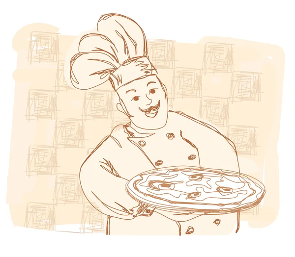 Chef met pizza - doodle Illustratie — Stockfoto