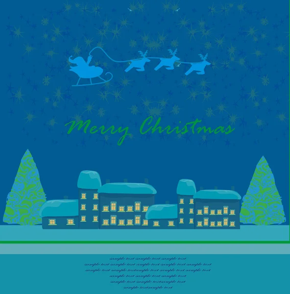 Fröhliche Weihnachtskarte mit Weihnachtsmann und Winterlandschaft — Stockfoto