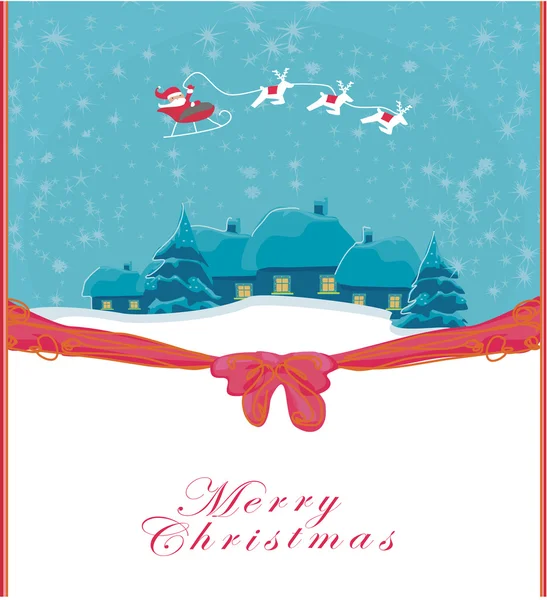 Щаслива новорічна листівка з Сантою та зимовим пейзажем — стокове фото