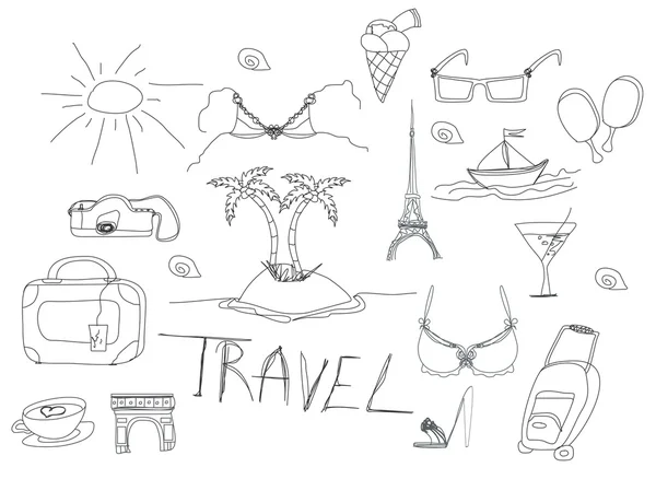 Hand drawn travel doodles illustration. — Stok fotoğraf