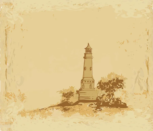 Leuchtturm von einem winzigen Strand aus gesehen - Grunge Poster — Stockfoto