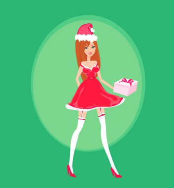 Beautiful pin-up girl in Christmas inspired costume clipart