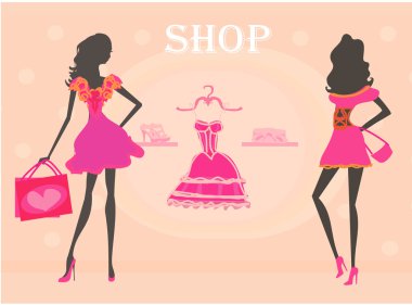 Fashion girls Shopping silhouettes clipart