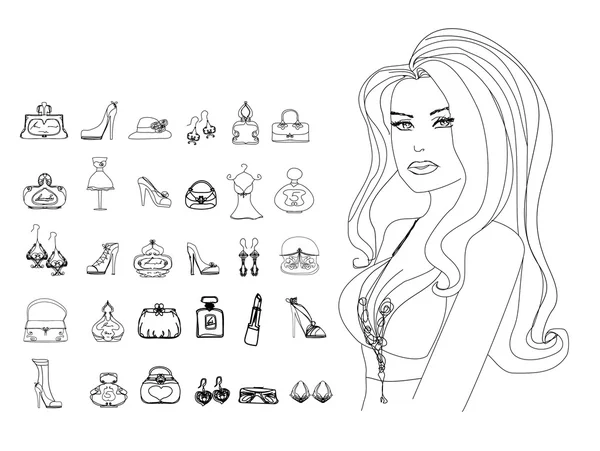 Mode-Shopping-Ikone Doodle-Set — Stockfoto