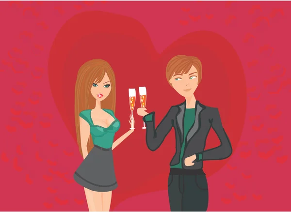 Jovem casal flertar e beber champanhe — Fotografia de Stock