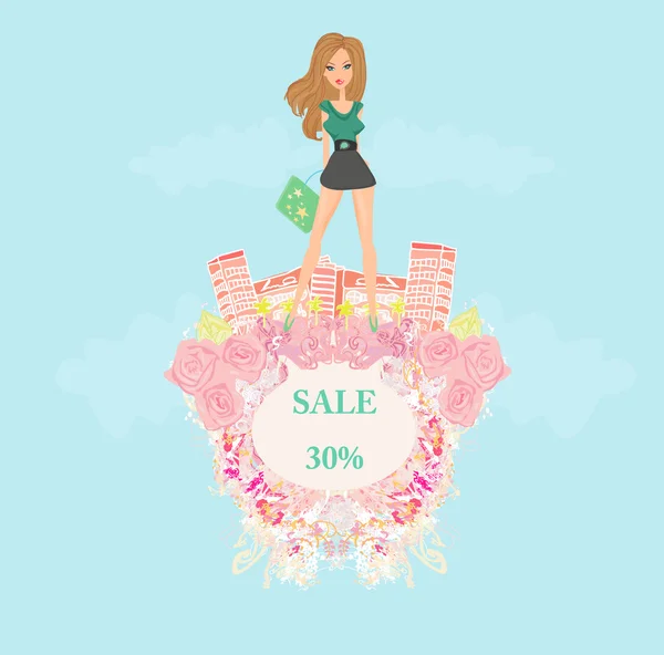 Fashion girl Shopping - shopping sale frame — Stock Photo, Image