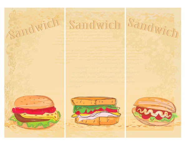 Horizontal grunge background with sandwich set — Stock Photo, Image