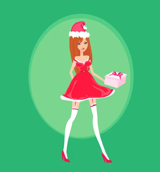 Mooi pin-up meisje in kerst geïnspireerd kostuum — Stockfoto