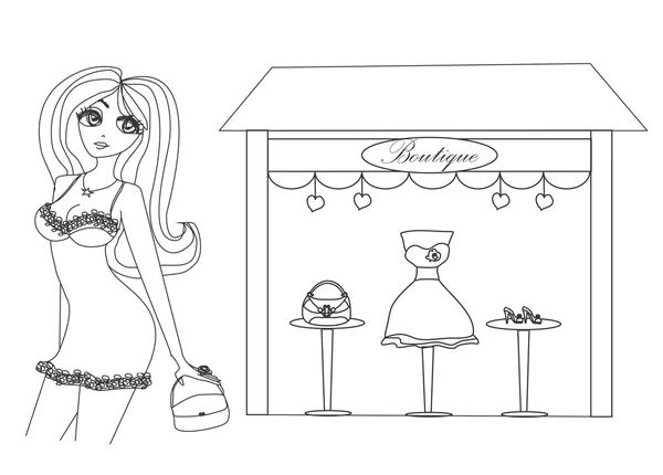 Fashion girl Shopping illustration doodle — Photo