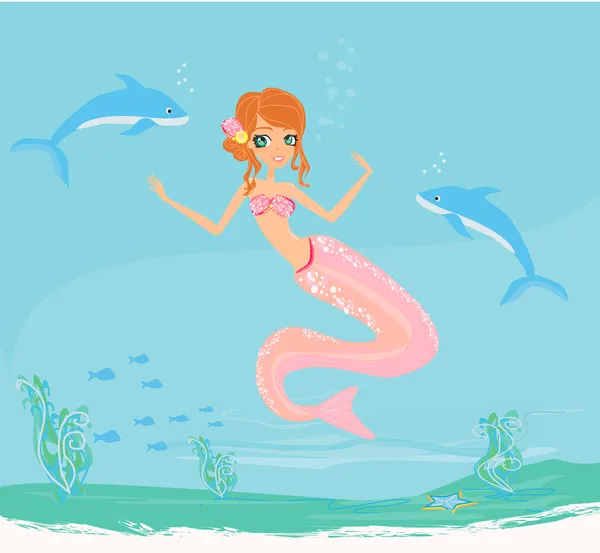 Illustration av en vacker sjöjungfru — Stockfoto