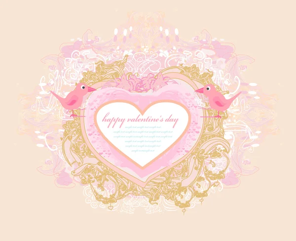 Walentynki kartka z pozdrowieniami z 2 słodkimi ptakami miłości — Zdjęcie stockowe