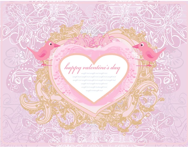 Biglietto di auguri per San Valentino con 2 dolci uccellini d'amore — Foto Stock