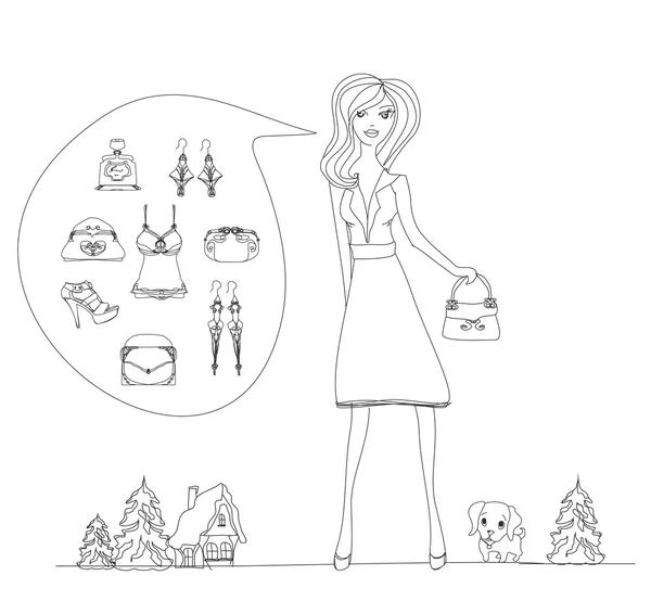 Fashion girl Shopping illustration doodle — Photo