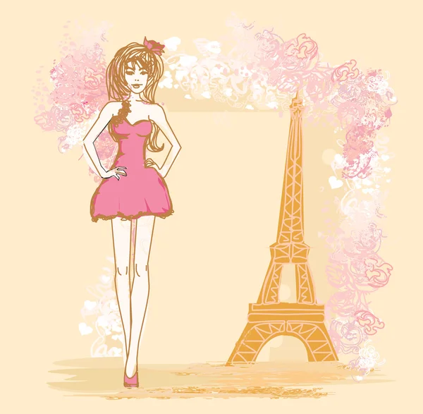 Vackra kvinnor Shopping i Paris kort — Stockfoto