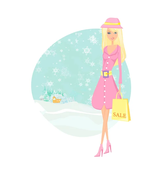 Moda menina de inverno com sacos de compras — Fotografia de Stock