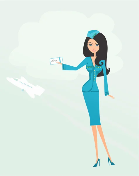 Mooie stewardess met kaartje — Stockfoto