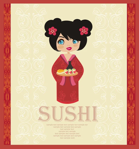 美丽的亚洲女孩喜欢寿司 — 图库照片